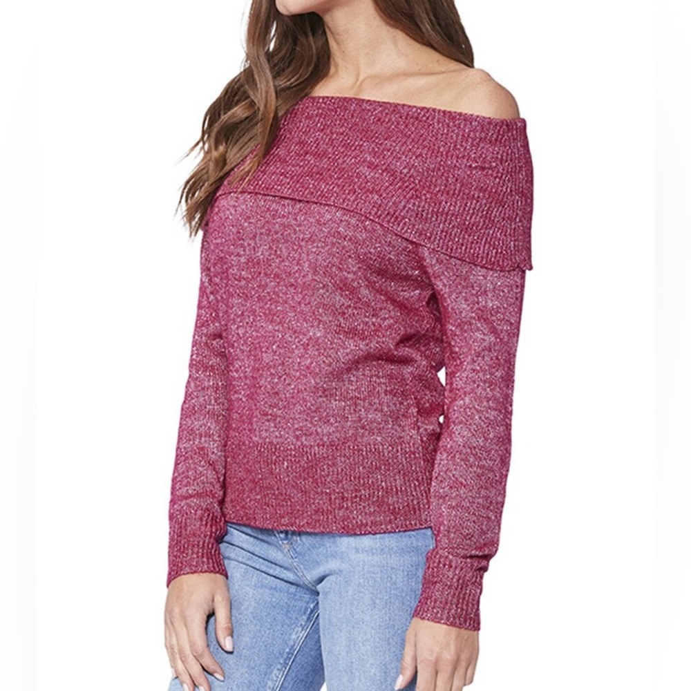 NWT PAIGE Izabella Metallic Off-Shoulder Sweater Women’s Large Wool-Blend Pink
